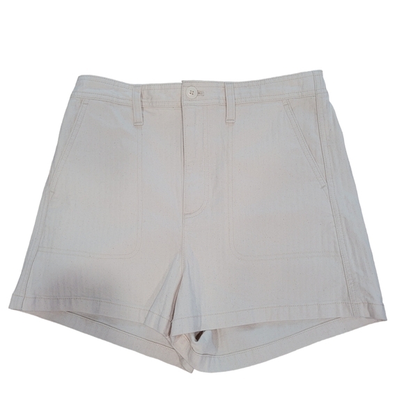 Madewell High Rise Camp Shorts Women's Cream Pockets Herringbone Weave Size M - Picture 4 of 7